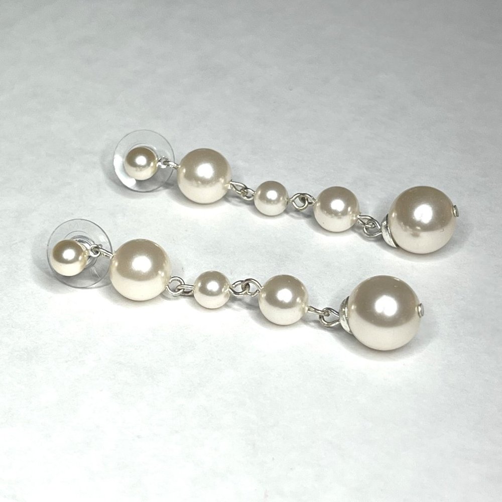 Vintage Faux-Pearl Long Dangle Earrings